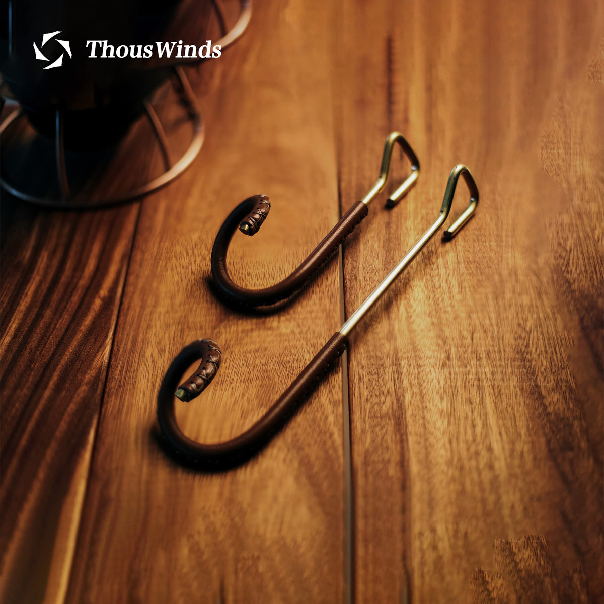 Brass Cowhide Lantern Hook Stand