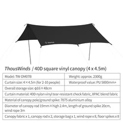 ThousWinds 40D Black Glue Sunscreen Coating Canopy