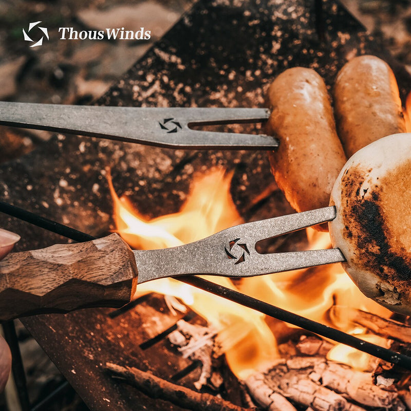 Thous Winds Titanium Roasting Fork Of Hot Dog Telescoping Roasting Camping Wooden Handle Barbecue Fork Roast Fork Barbecue Tool