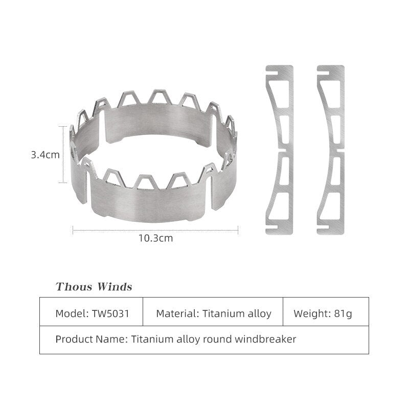 Thous Winds TW5030 Gas Stove Titanium Windshield Outdoor SOTO 310 Gas Stove KOVEA CUBE Windshield Windproof Ring TW5031